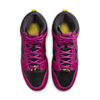 Nike SB Dunk High Run The Jewels in black and pink, featuring luxurious leather and pony fur details.