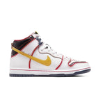 Nike SB Dunk High RX-0 Unicorn Gundam sneaker with a unique white upper and yellow accents.