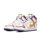 Nike SB Dunk High RX-0 Unicorn Gundam sneakers with white leather upper and unique Gundam-inspired design.