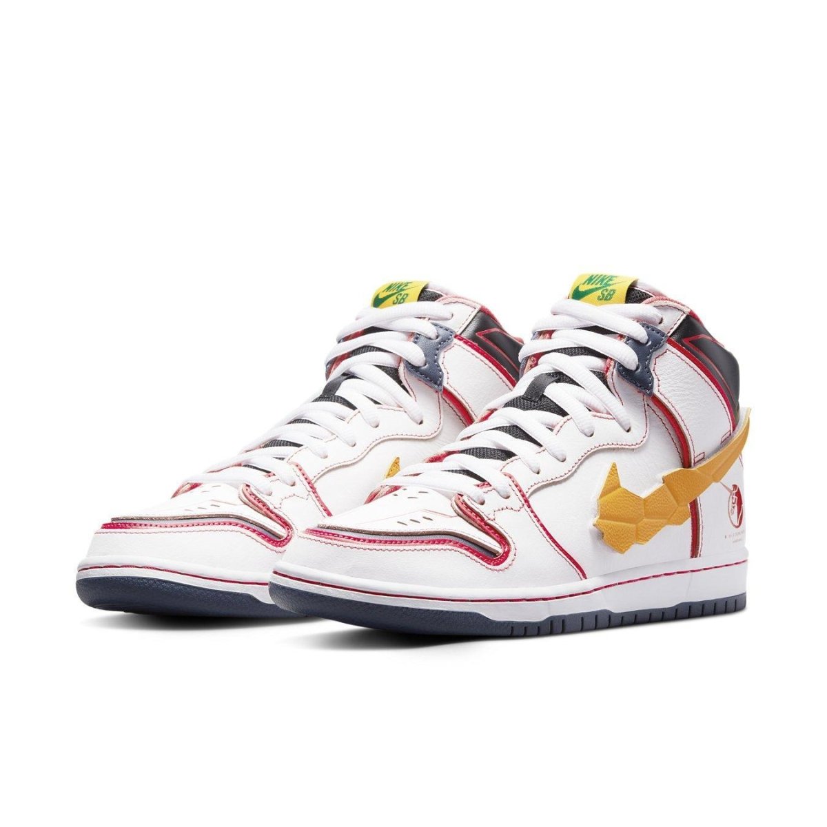 Nike SB Dunk High RX-0 Unicorn Gundam sneakers with white leather upper and unique Gundam-inspired design.