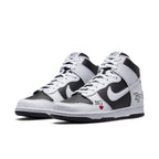 Nike SB Dunk High Supreme By Any Means in black and white, featuring unique design elements and leather upper.
