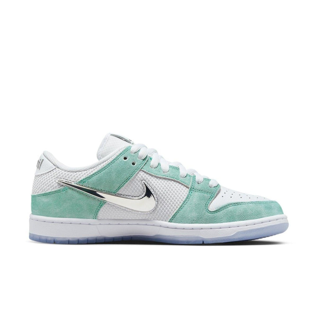 Nike SB Dunk Low April Skateboards in Turbo Green with chrome Swoosh and mesh upper.