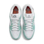 Nike SB Dunk Low April Skateboards in Turbo Green with white mesh and suede overlays from above view.