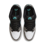 Nike SB Dunk Low atmos Elephant sneaker top view with black, white, and elephant print design.