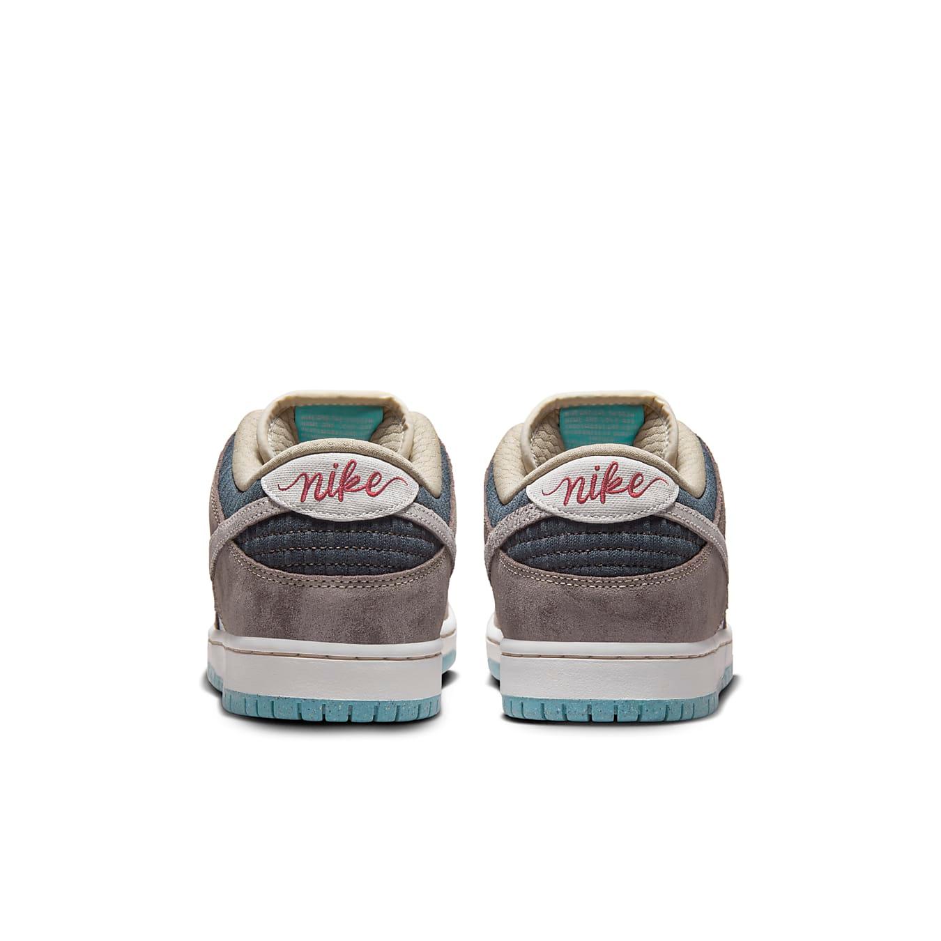 Rear view of Nike Dunk Low SB 'Big Money Savings' showcasing suede and mixed material design.
