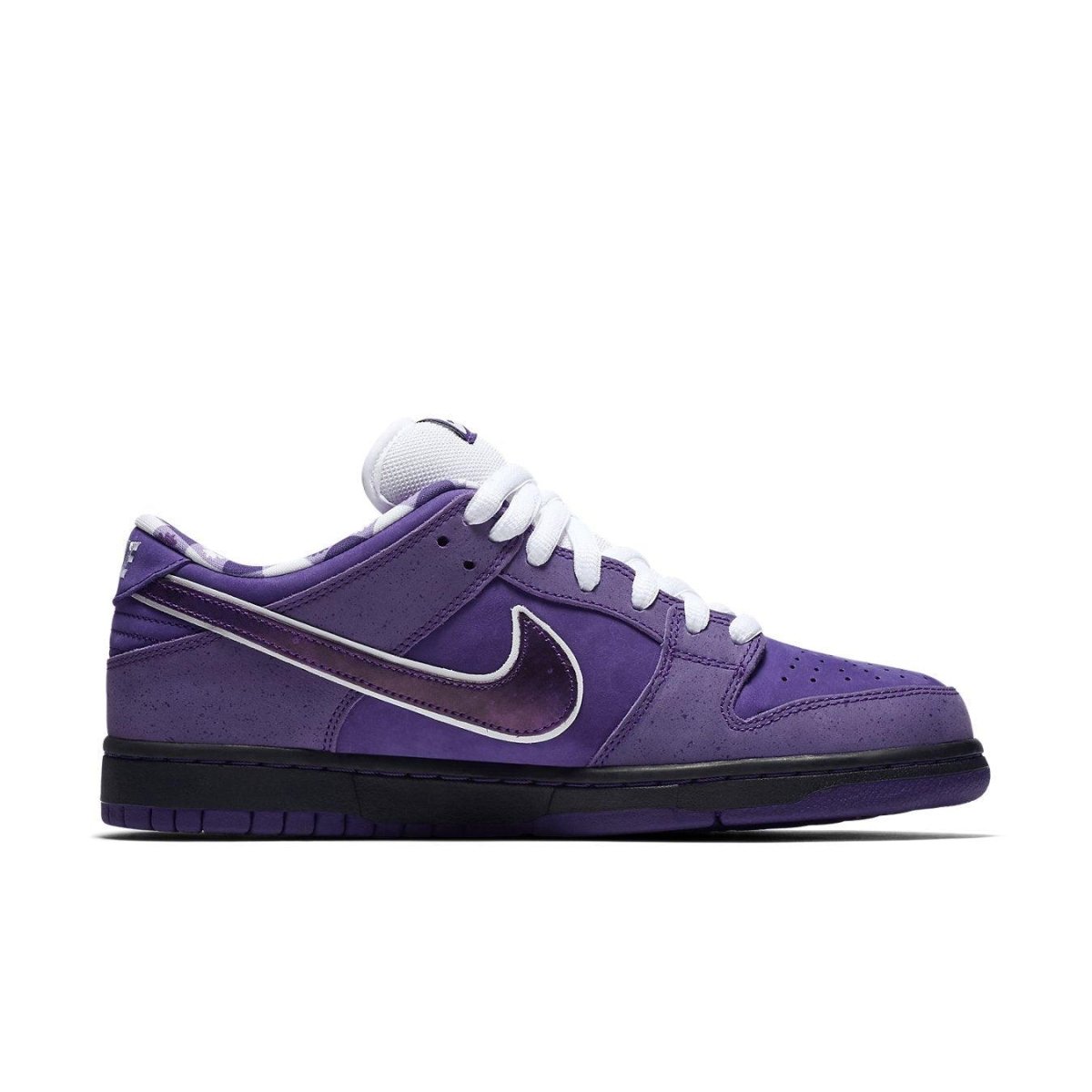 Nike SB Dunk Low Concepts Purple Lobster in vibrant purple colorway with white laces and black sole.