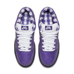 Nike SB Dunk Low Concepts 'Purple Lobster' sneakers with purple leather upper and checkered lining.