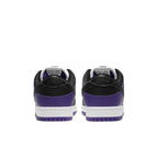 Nike SB Dunk Low Court Purple rear view showcasing black and purple design with a cushioned heel.