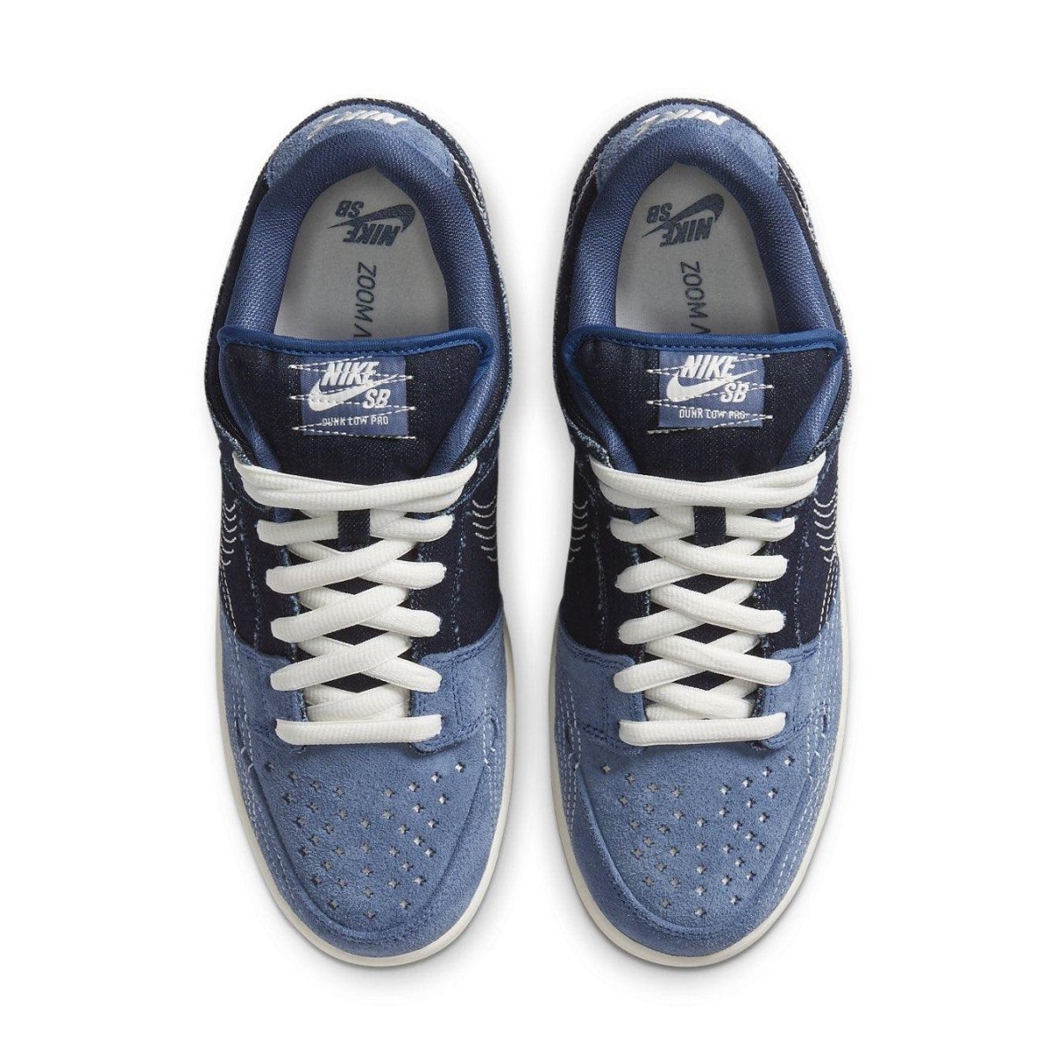 Nike SB Dunk Low Denim Sashiko sneakers with premium denim upper and embroidered details.
