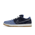 Nike SB Dunk Low Denim Sashiko featuring premium denim with intricate embroidery and classic Swoosh detail.