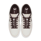 Nike SB Dunk Low Desert Sand Mahogany top view showing brown laces and Zoom Air cushioning for skate comfort.