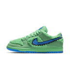 Nike SB Dunk Low Grateful Dead Bears Green sneaker with fluffy green upper and blue Swoosh.