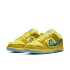 Nike SB Dunk Low Grateful Dead Bears in vibrant yellow with blue accents and furry upper design.