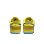 Nike SB Dunk Low Grateful Dead Bears Opti Yellow sneakers featuring vibrant yellow fur and blue accents on the heel.