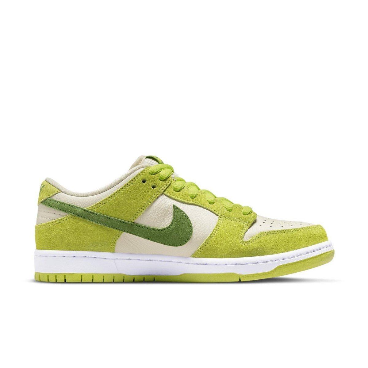 Nike SB Dunk Low Green Apple sneaker with Atomic Green and Coconut Milk colorway.