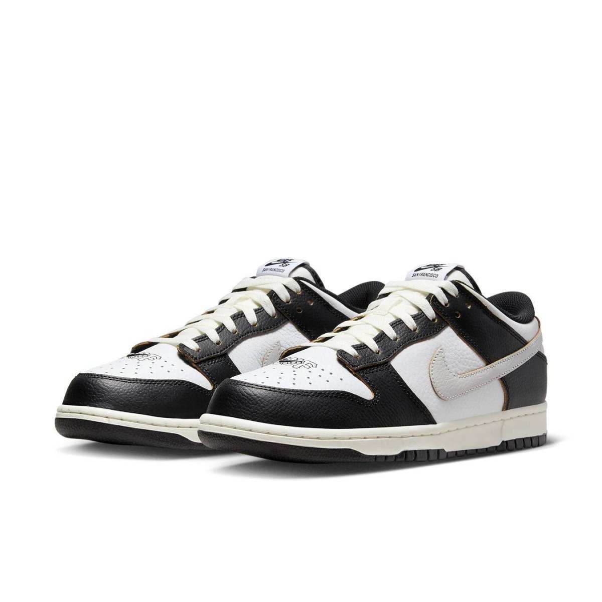 Nike SB Dunk Low HUF San Francisco sneakers featuring black and white colorway, celebrating streetwear culture.