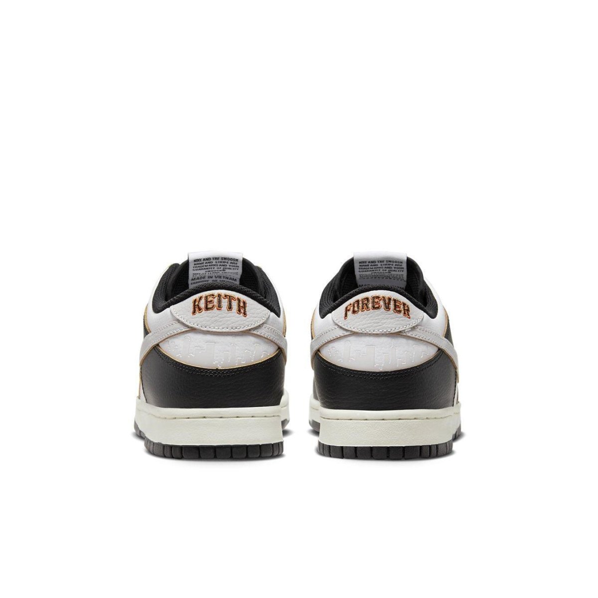 Nike SB Dunk Low HUF San Francisco sneaker rear view with 'Keith' and 'Forever' embroidery.