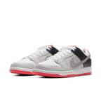 Nike SB Dunk Low Infrared in grey suede, black leather accents, and vibrant infrared details.
