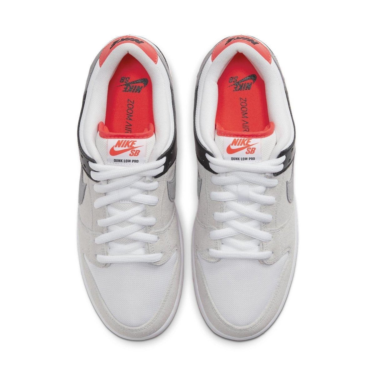 Nike SB Dunk Low Infrared sneakers featuring grey suede, black leather accents, and infrared highlights.