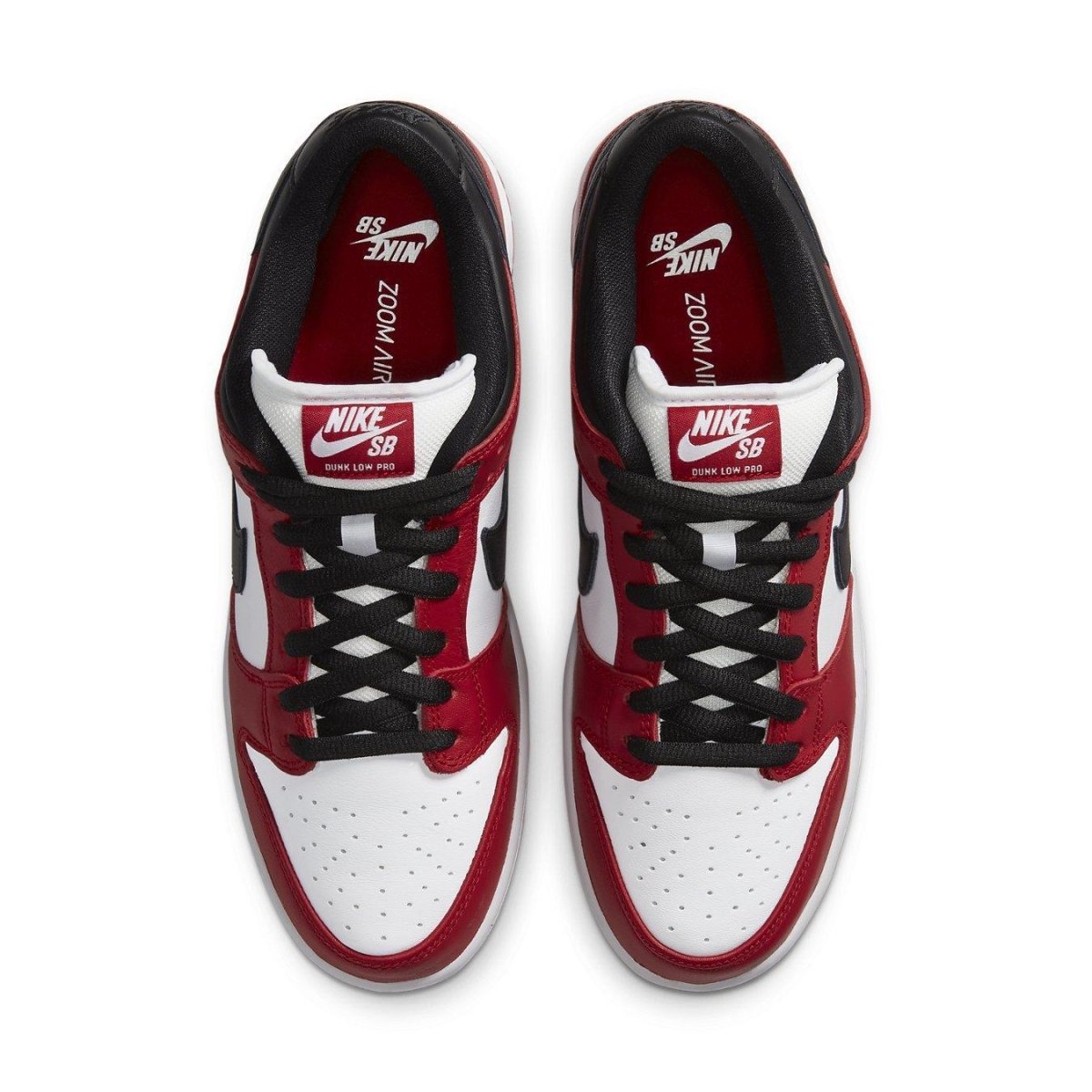 Nike SB Dunk Low J-Pack Chicago sneakers in red and white, showcasing classic design and skateboarding heritage.