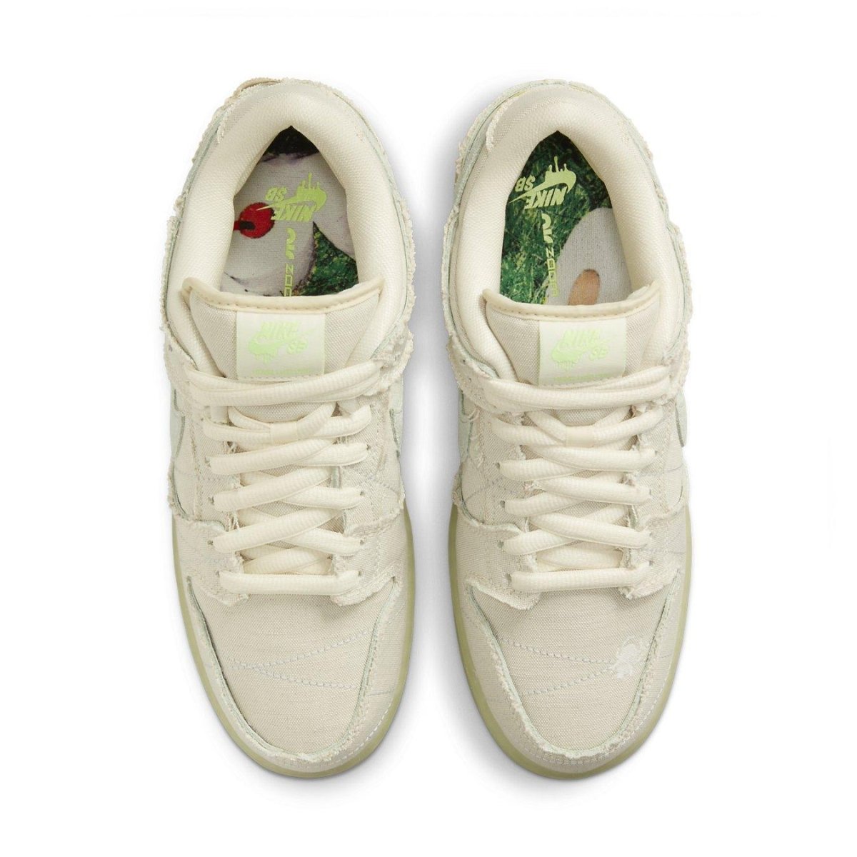 Nike SB Dunk Low 'Mummy' Halloween sneaker in white canvas with unique stitching and glow-in-the-dark sole.