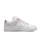 Nike SB Dunk Low Pro Be True sneakers in white with colorful details, showcasing vibrant design for Pride Month.