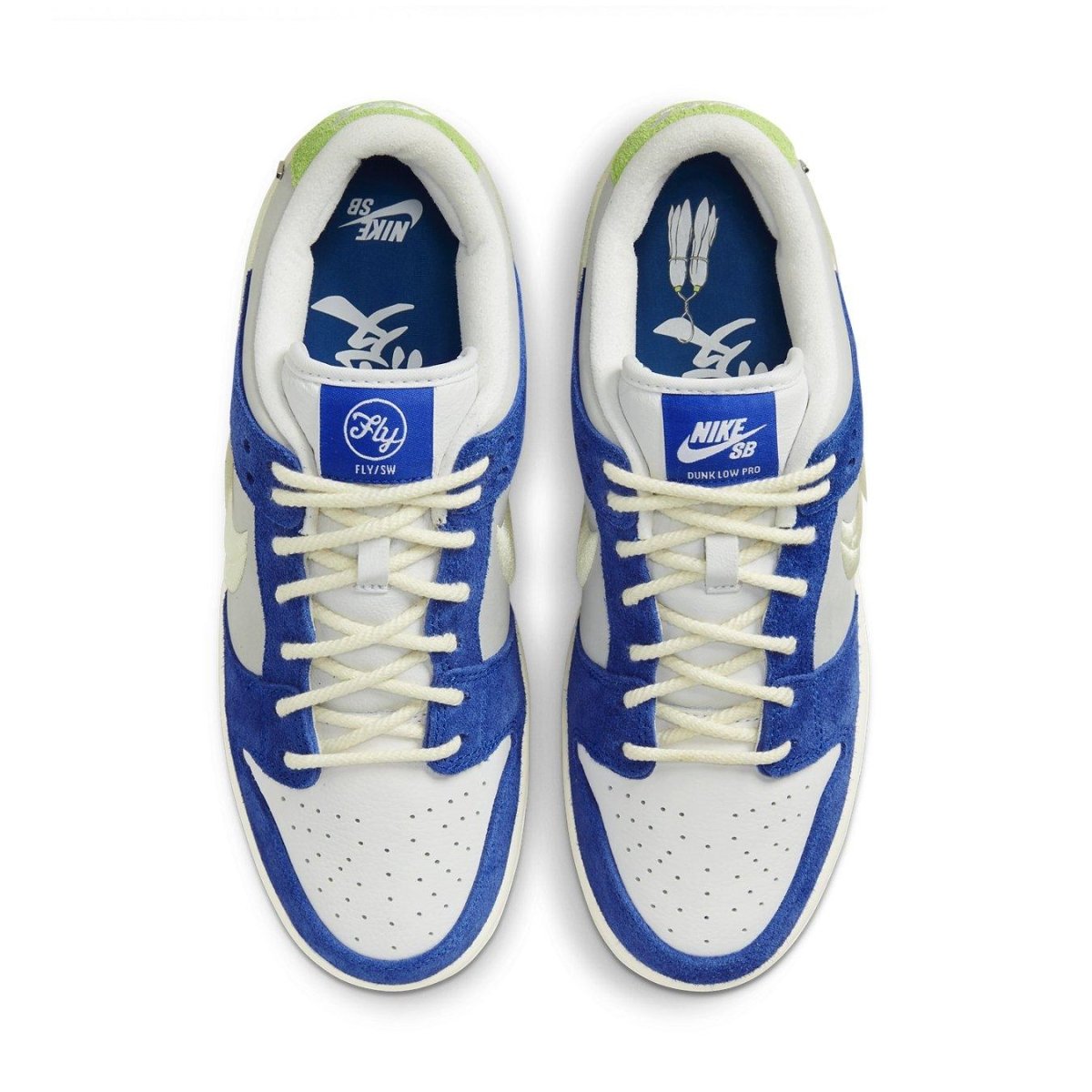 Nike SB Dunk Low Pro Fly Streetwear in blue suede and white leather, inspired by Shanghai's jade orchid flowers.