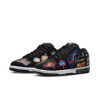 Nike SB Dunk Low Pro QS Neckface with unique patches on black suede, featuring mini Swoosh details.