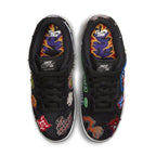 Nike SB Dunk Low Pro QS Neckface with unique macabre patches on black suede uppers.