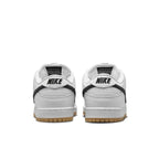 Rear view of Nike SB Dunk Low Pro White Gum showing white leather and black Nike branding.