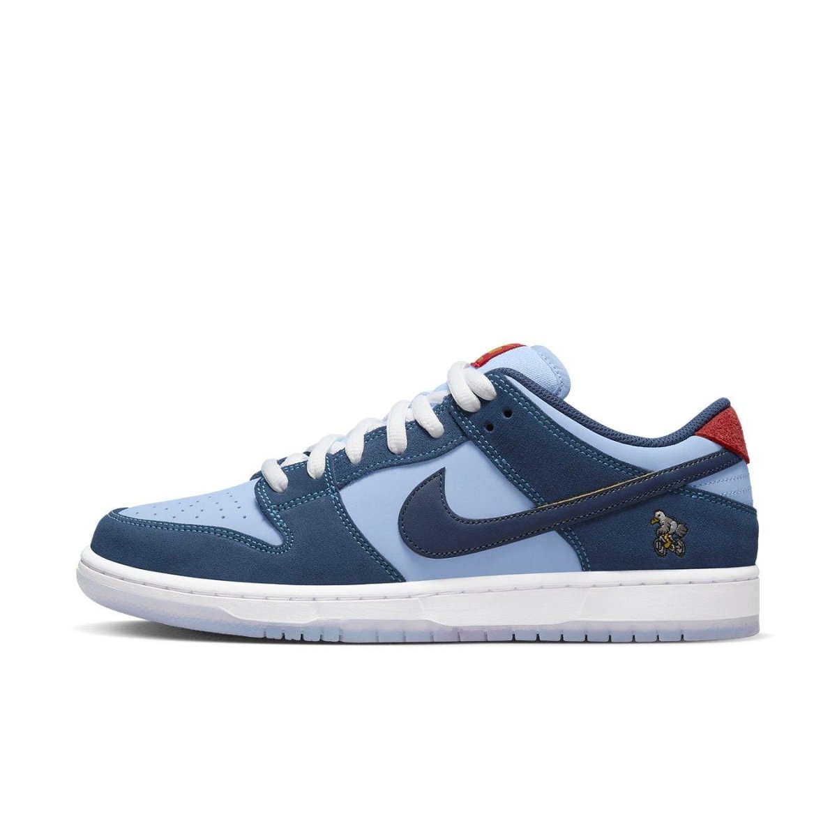 Nike SB Dunk Low Pro 'Why So Sad?' in blue and navy colorway, showcasing unique design and style.