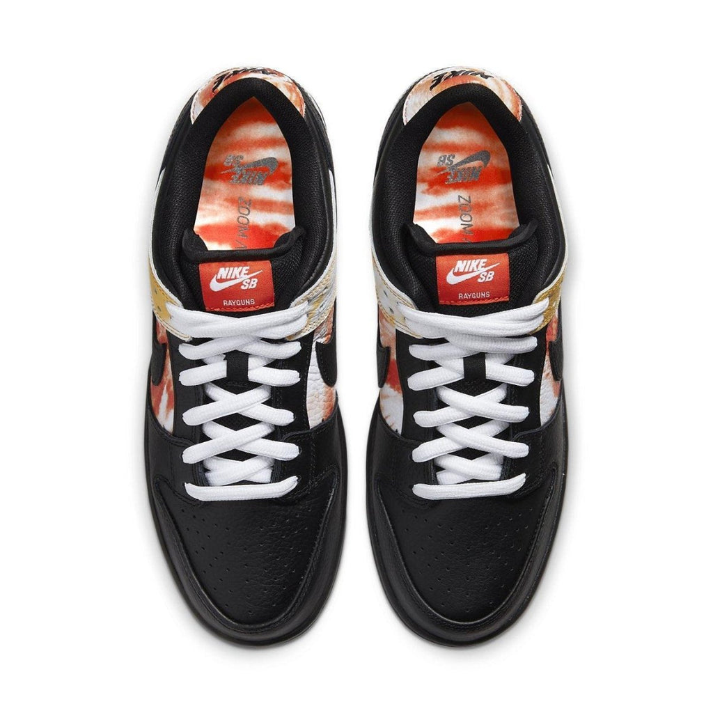 Nike SB Dunk Low Raygun Tie-Dye Black sneaker with vibrant tie-dye details and classic black leather.