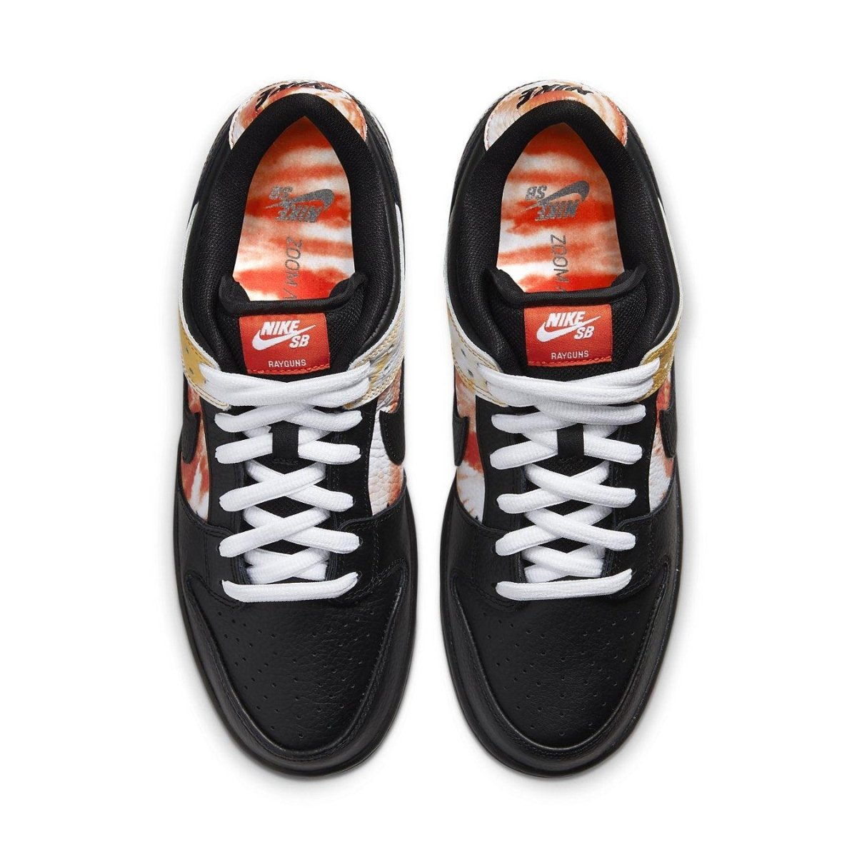 Nike SB Dunk Low Raygun Tie-Dye Black sneaker with vibrant tie-dye details and classic black leather.