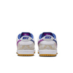 Nike SB Dunk Low Rayssa Leal shoes, featuring unique blue and fuchsia design with white leather and gum sole.