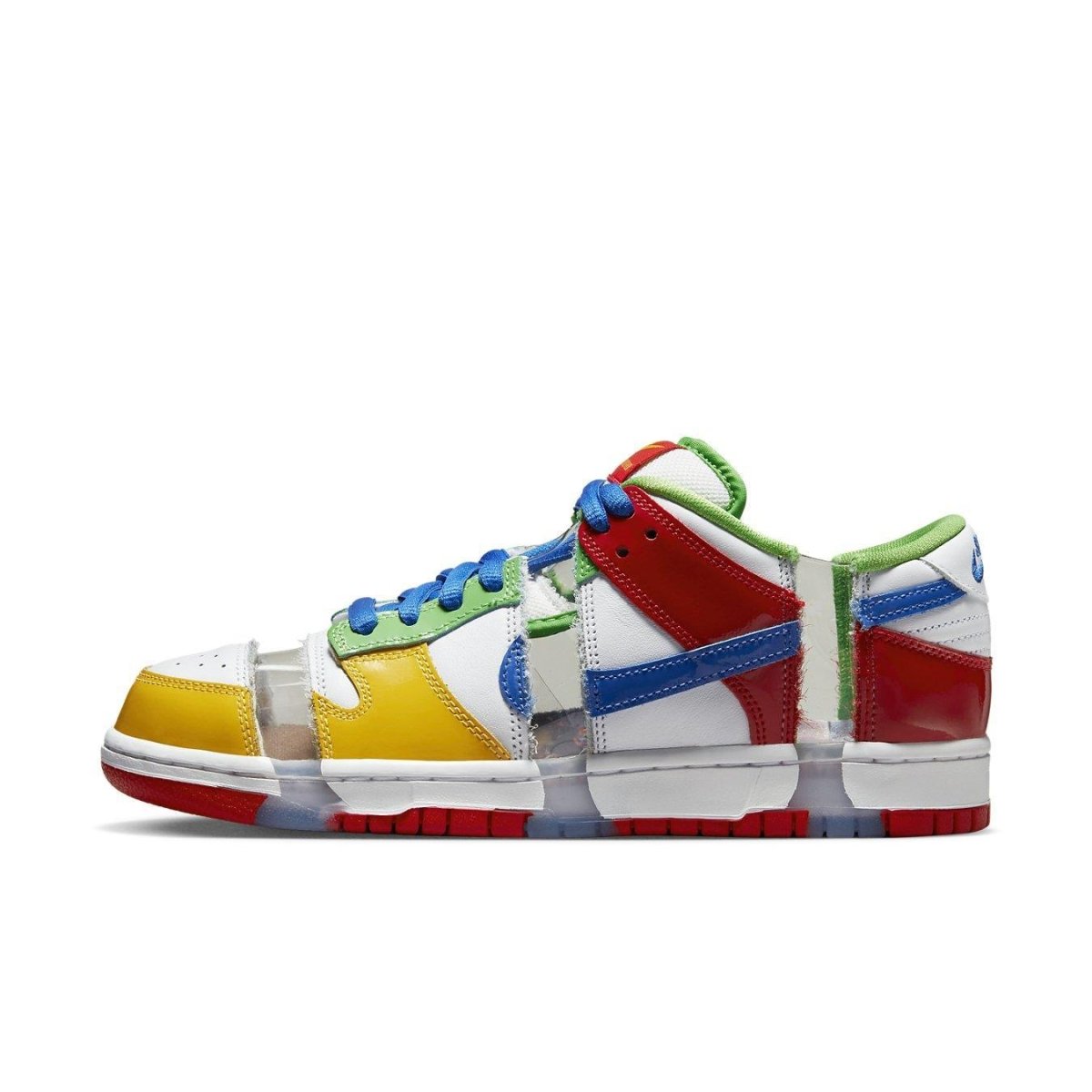 Nike SB Dunk Low Sandy Bodecker in vibrant colors with unique transparent design.