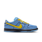 Nike SB Dunk Low 'Bubbles' from Powerpuff Girls, featuring blue leather upper and yellow accents.