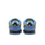 Nike SB Dunk Low Bubbles with blue leather upper and yellow Swoosh, featuring enlarged heel tabs.