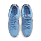 Nike SB Dunk Low Valor Blue Team Maroon top view, showcasing vibrant blue suede and Team Maroon accents.