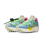 Nike Vapor Street Off-White women's shoes in polarized blue with neon accents and retro design.