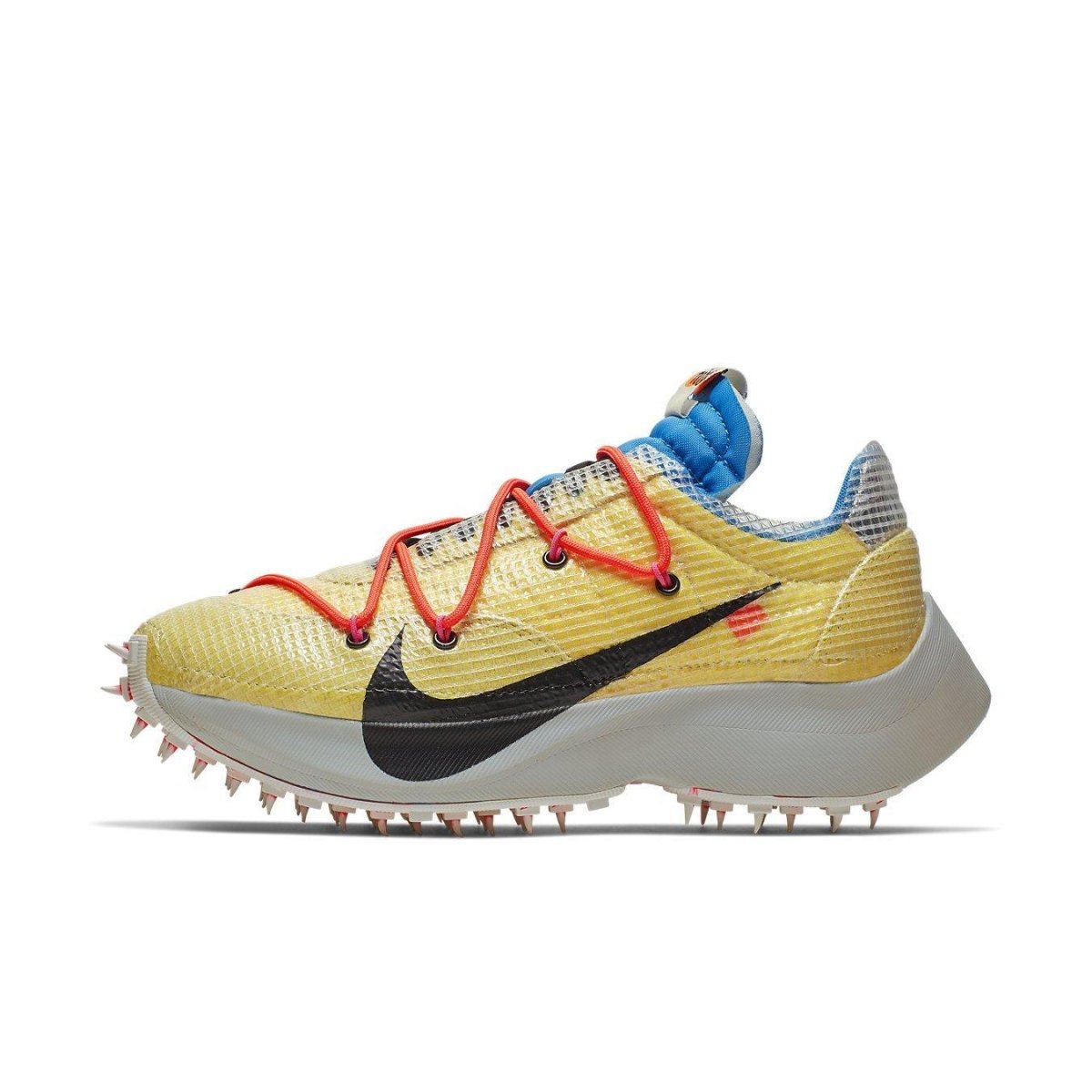 Nike Vapor Street Off-White Tour Yellow women's sneaker side view with translucent upper and signature Swoosh.