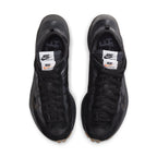 Top view of Nike Vaporwaffle sacai Black Gum sneakers in black nylon and suede with double laces.
