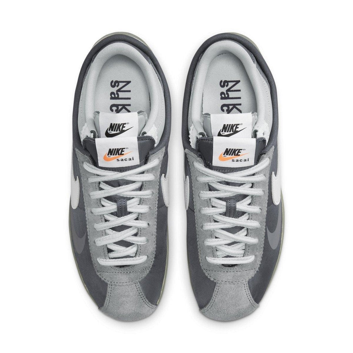 Nike Zoom Cortez SP sacai Iron Grey top view showcasing grey nylon and suede details.