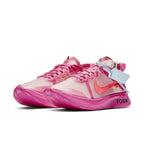 Nike Zoom Fly Off-White Pink sneakers with TPU upper and bright pink foam sole featuring 'FOAM' label.