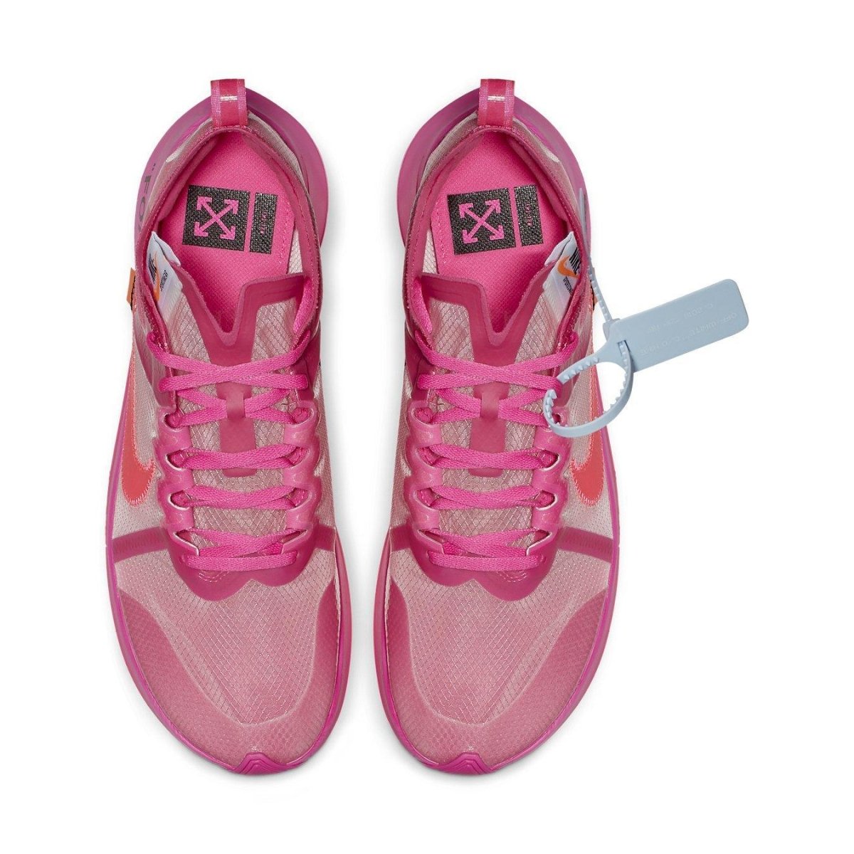 Nike Zoom Fly Off-White Pink sneakers with transparent TPU upper and Pink Tulip color.