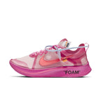 Nike Zoom Fly Off-White Pink sneakers featuring transparent TPU upper and bold 'FOAM' detailing.