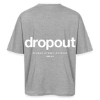 Gray oversized tee featuring a bold 'dropout' logo on the back, perfect for casual street style.
