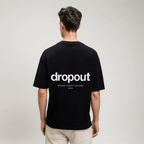 Oversized black tee featuring bold Dropout logo on the back, made from soft breathable cotton for ultimate comfort.