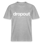 Relaxed fit gray tee with 'dropout' and 'MILANO' in bold white lettering, showcasing casual comfort and style.
