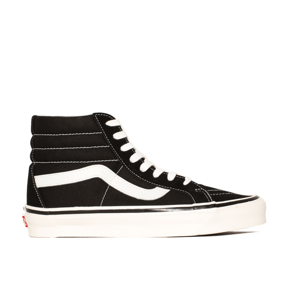 Vans Sk8-Hi 38 DX Black sneakers featuring a sleek black canvas upper and classic white stripe design.
